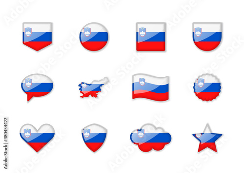 Free Download Slovenia - set of shiny flags of different shapes. - GFXLoad