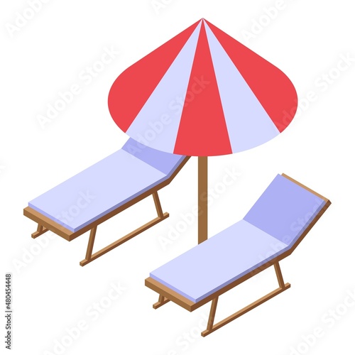 Beach chair umbrella icon isometric vector. Summer sun