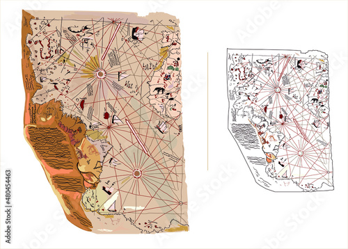 Piri Reis cartographer drawing a map