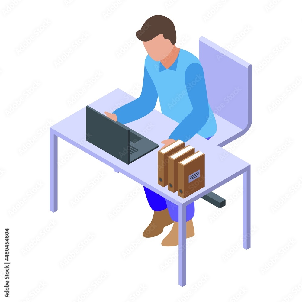 Laptop man icon isometric vector. Computer work Laptop man icon isometric vector. Computer work
