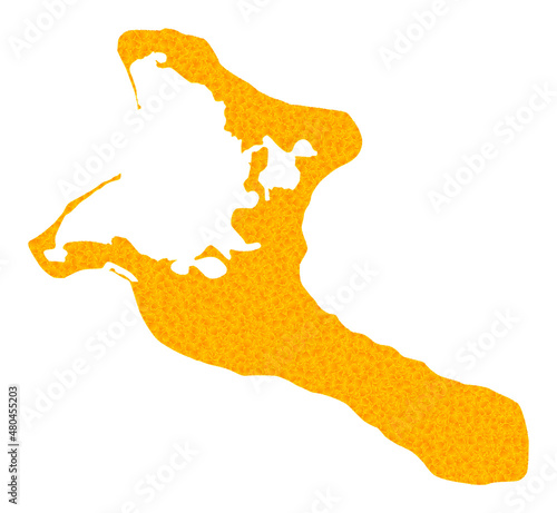 Vector Gold map of Kiribati Island. Map of Kiribati Island is isolated on a white background. Gold particles mosaic based on solid yellow map of Kiribati Island.
