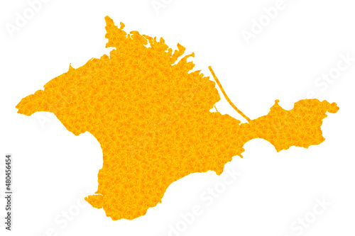 Vector Gold map of Crimea. Map of Crimea is isolated on a white background. Gold items texture based on solid yellow map of Crimea. photo