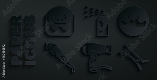 Set Hair dryer, Mustache, Electrical hair clipper, Spray can for hairspray and and beard icon. Vector