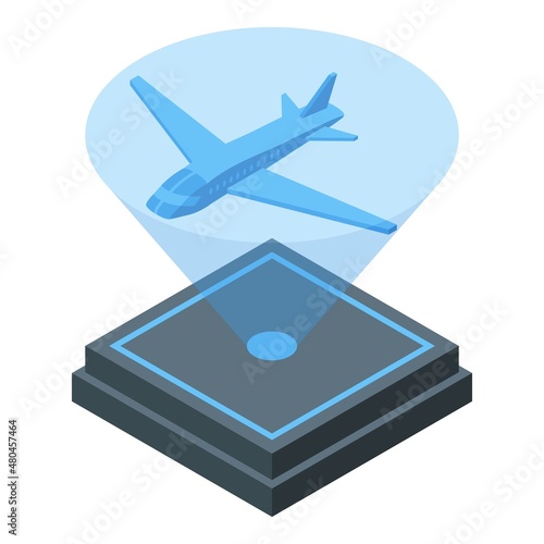 Airplane hologram icon isometric vector. Digital projection