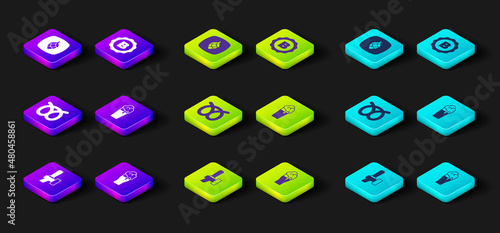 Set Beer tap, Glass of beer, Pretzel, Bottle cap with and Hop icon. Vector