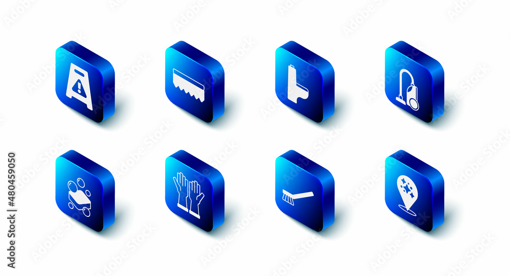 Set Sponge, Toilet bowl, Vacuum cleaner, Home cleaning service, Brush for, Rubber gloves, Bar of soap and Wet floor icon. Vector Set Sponge, Toilet bowl, Vacuum cleaner, Home cleaning service, Brush for, Rubber gloves, Bar of soap and Wet floor icon. Vector
