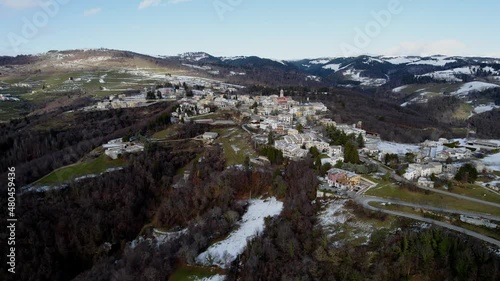Aerial view of a village in the mountains of Italy. Near Verona, Vento region. photo
