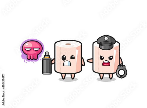 tissue roll cartoon doing vandalism and caught by the police
