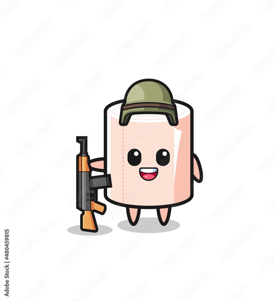 cute tissue roll mascot as a soldier cute tissue roll mascot as a soldier
