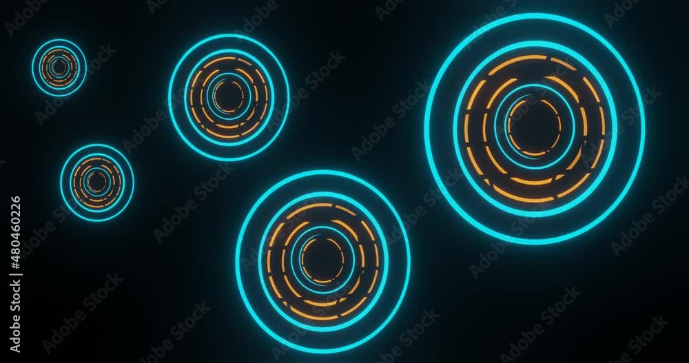 3d render with blue and orange glowing circles 3d render with blue and orange glowing circles