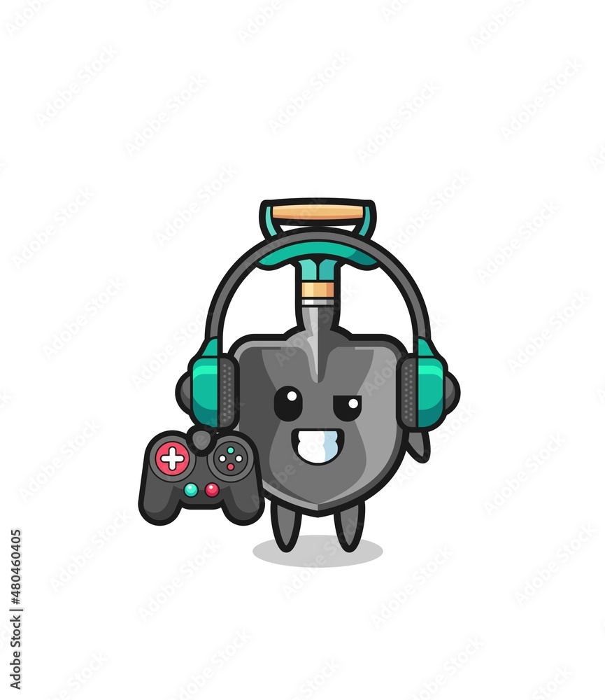 shovel gamer mascot holding a game controller shovel gamer mascot holding a game controller