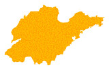 Vector Gold map of Shandong Province. Map of Shandong Province is isolated on a white background. Gold particles texture based on solid yellow map of Shandong Province.
