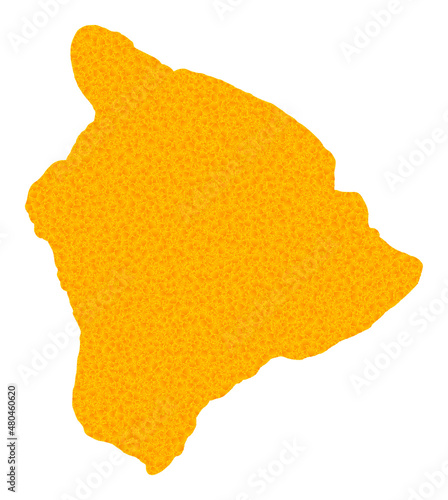 Vector Golden map of Hawaii Big Island. Map of Hawaii Big Island is isolated on a white background. Golden items mosaic based on solid yellow map of Hawaii Big Island.