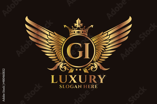 Luxury royal wing Letter GI crest Gold color Logo vector, Victory logo, crest logo, wing logo, vector logo template.