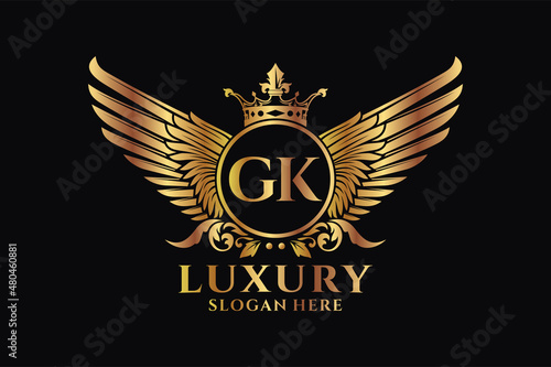 Luxury royal wing Letter GK crest Gold color Logo vector, Victory logo, crest logo, wing logo, vector logo template. photo