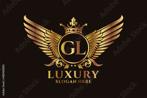 Luxury royal wing Letter GL crest Gold color Logo vector, Victory logo, crest logo, wing logo, vector logo template. photo