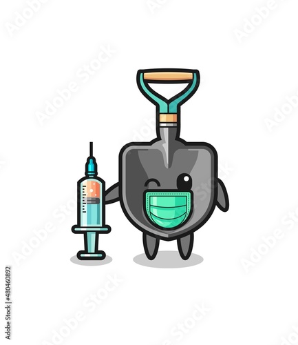 shovel mascot as vaccinator