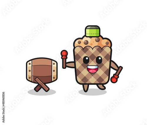muffin muslim cartoon is beating the bedug