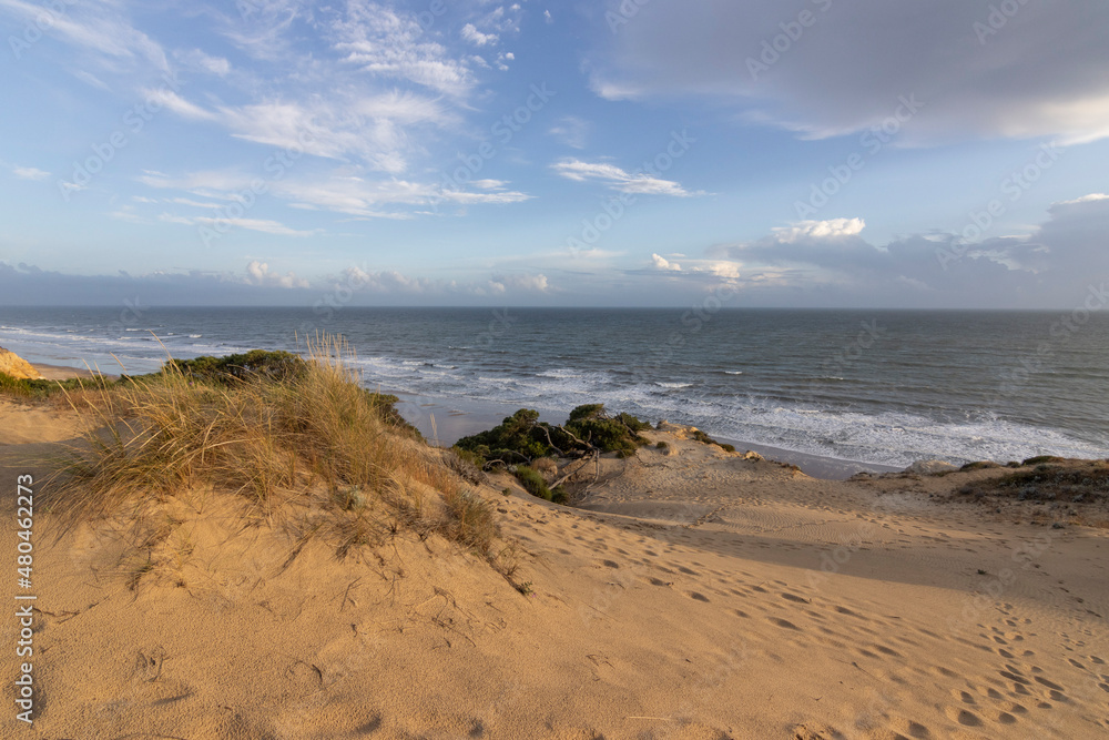Mazagon beach, in the province of Huelva, Spain. One of the most beautiful beaches in Spain. Concept of going to the most beautiful places on vacation. Mazagon beach, in the province of Huelva, Spain. One of the most beautiful beaches in Spain. Concept of going to the most beautiful places on vacation.
