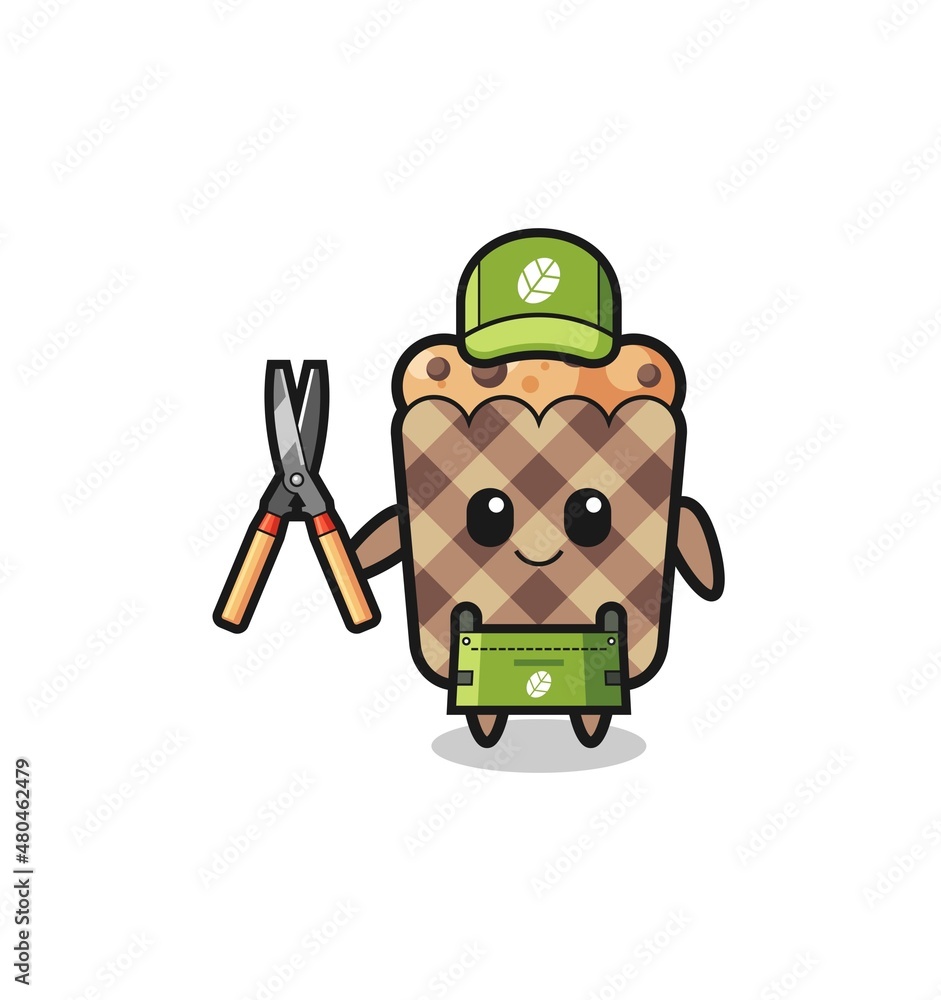 cute muffin as gardener mascot cute muffin as gardener mascot