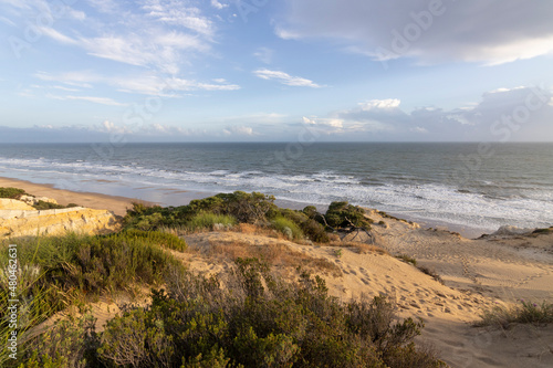 Mazagon beach  in the province of Huelva  Spain. One of the most beautiful beaches in Spain. Concept of going to the most beautiful places on vacation.