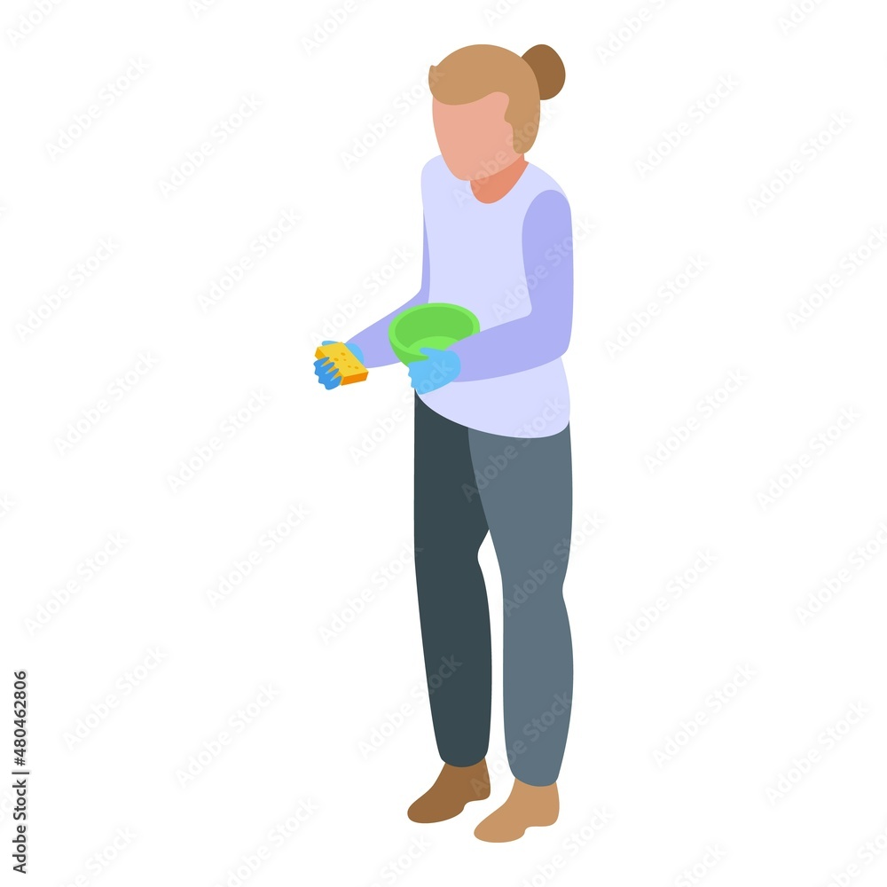 Cleaning dish icon isometric vector. Mom work Cleaning dish icon isometric vector. Mom work
