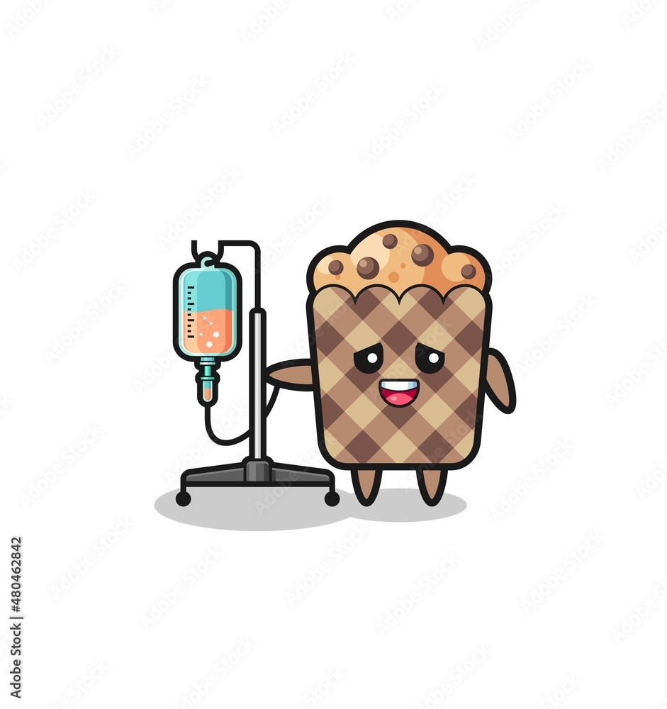 cute muffin character standing with infusion pole cute muffin character standing with infusion pole