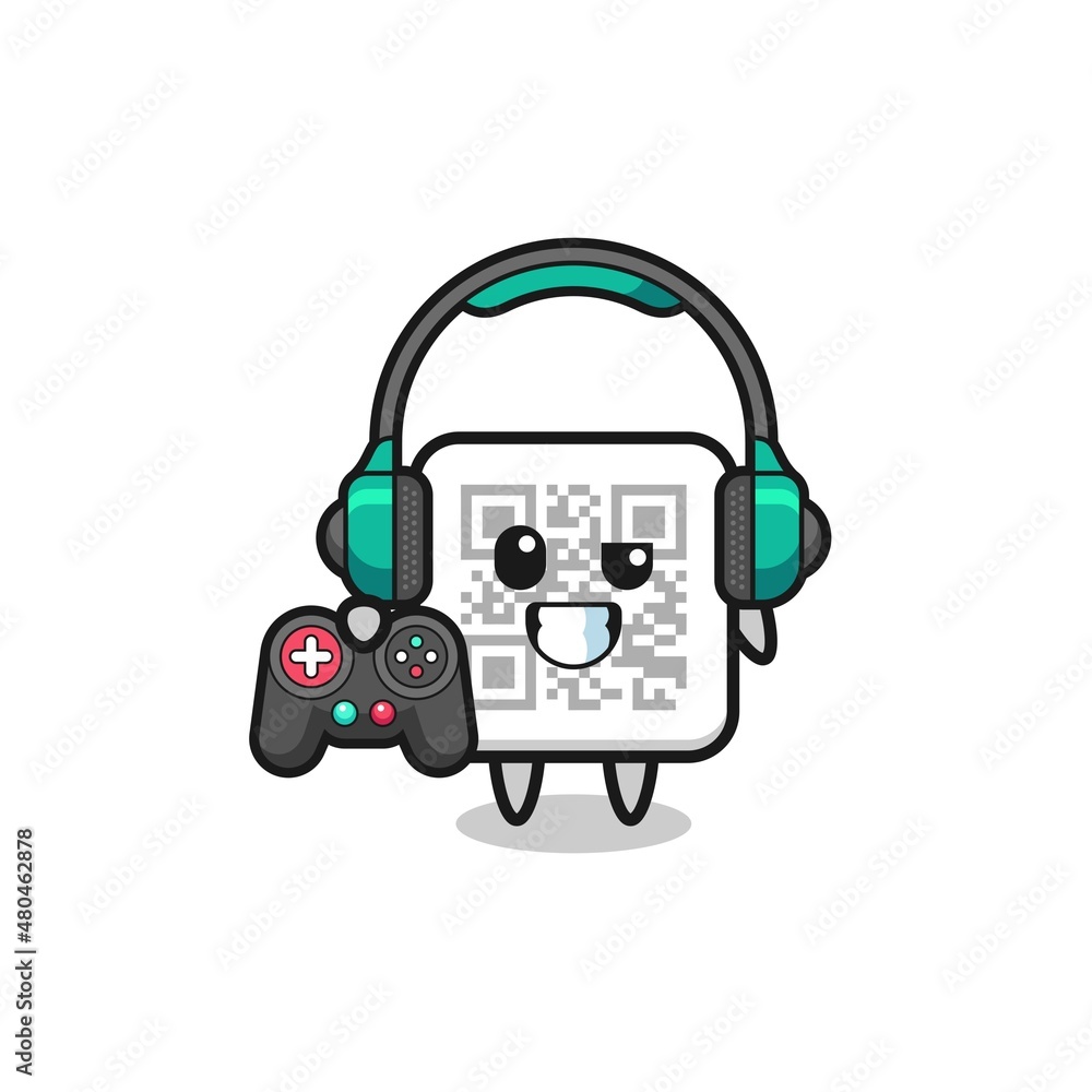Fototapeta premium qr code gamer mascot holding a game controller