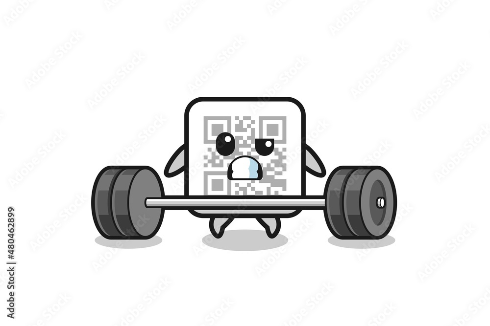 cartoon of qr code lifting a barbell cartoon of qr code lifting a barbell