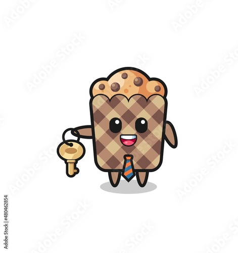 cute muffin as a real estate agent mascot