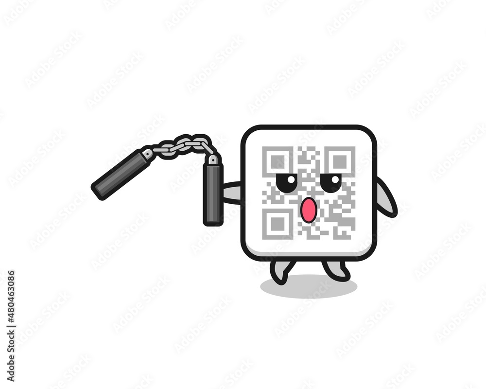 cartoon of qr code using nunchaku cartoon of qr code using nunchaku