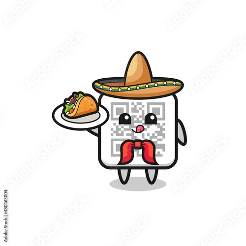 qr code Mexican chef mascot holding a taco