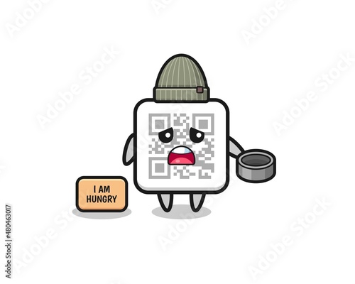 cute qr code beggar cartoon character