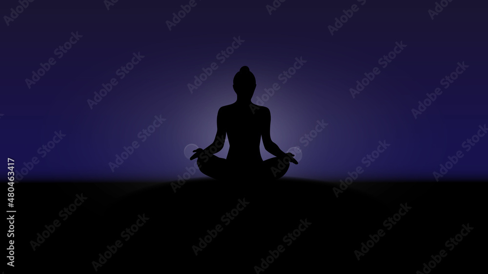The silhouette of a woman in a yoga position, meditation and spiritual