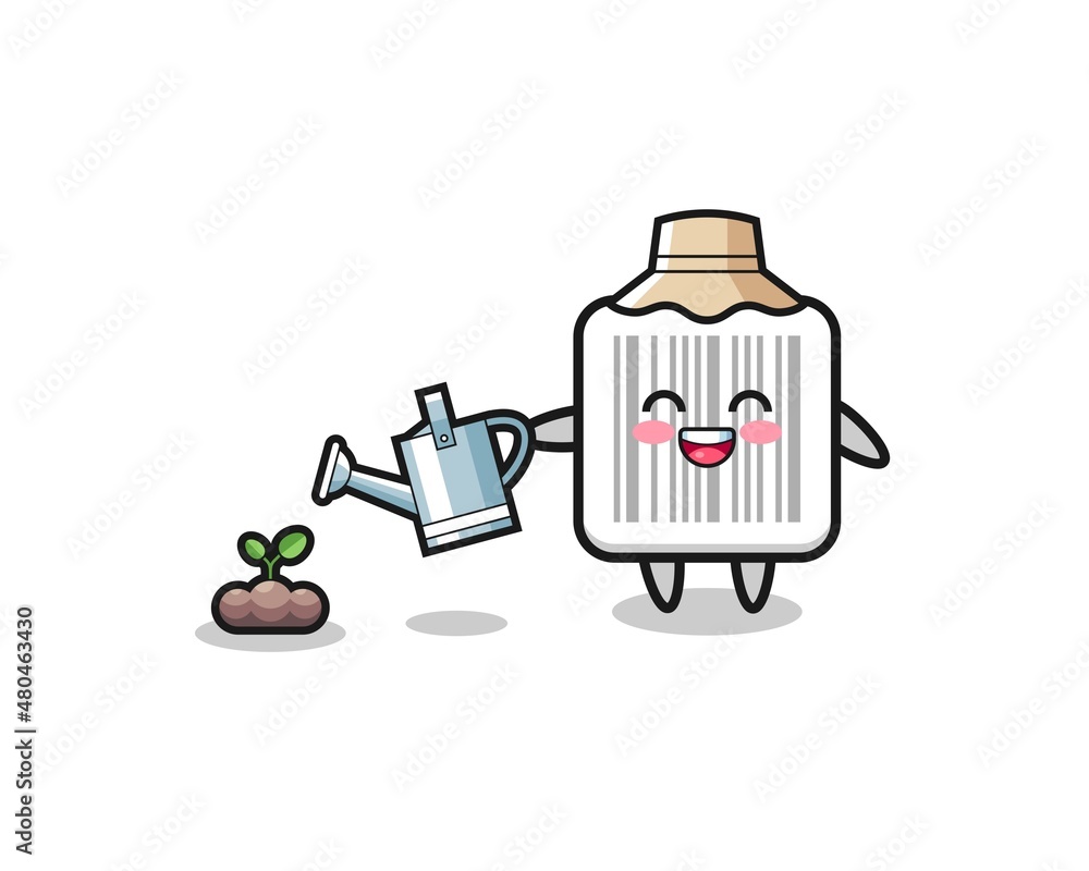 cute barcode is watering plant seeds cute barcode is watering plant seeds