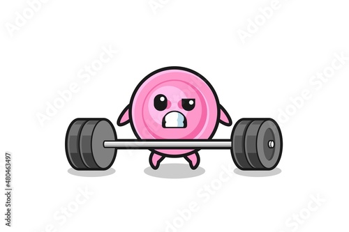 cartoon of clothing button lifting a barbell © heriyusuf