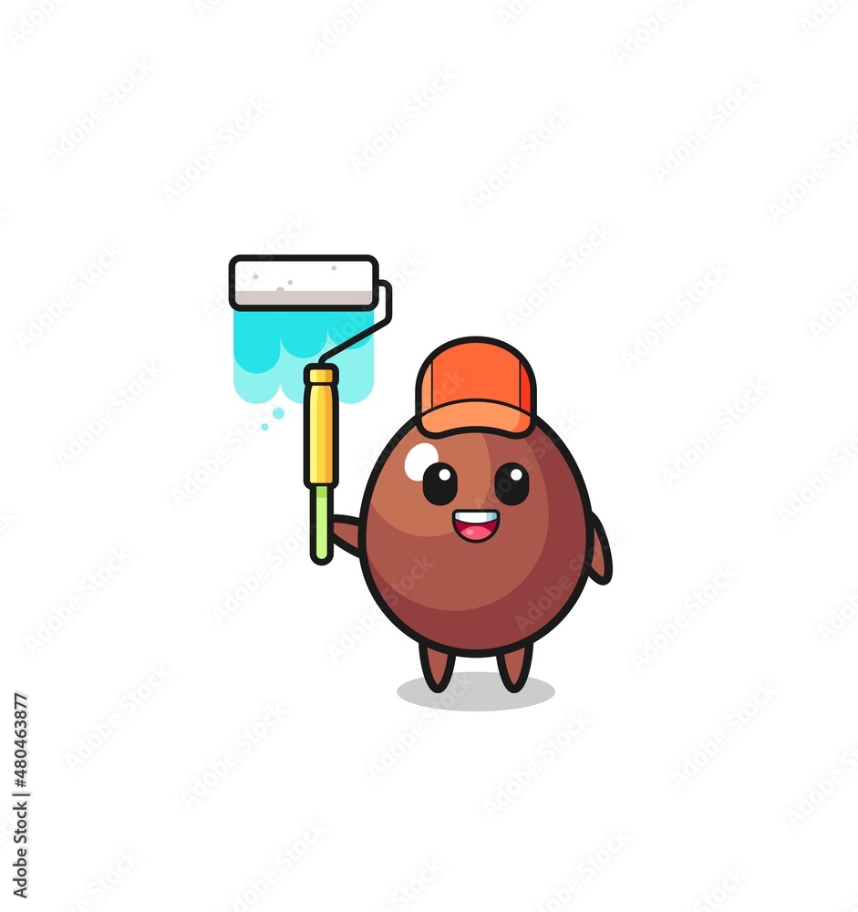 the chocolate egg painter mascot with a paint roller