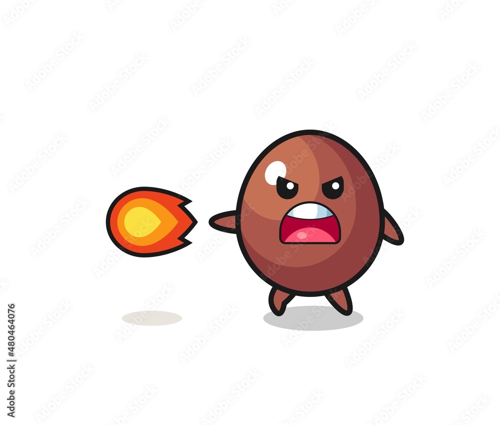 cute chocolate egg mascot is shooting fire power cute chocolate egg mascot is shooting fire power