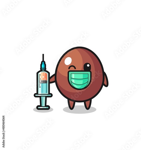 chocolate egg mascot as vaccinator