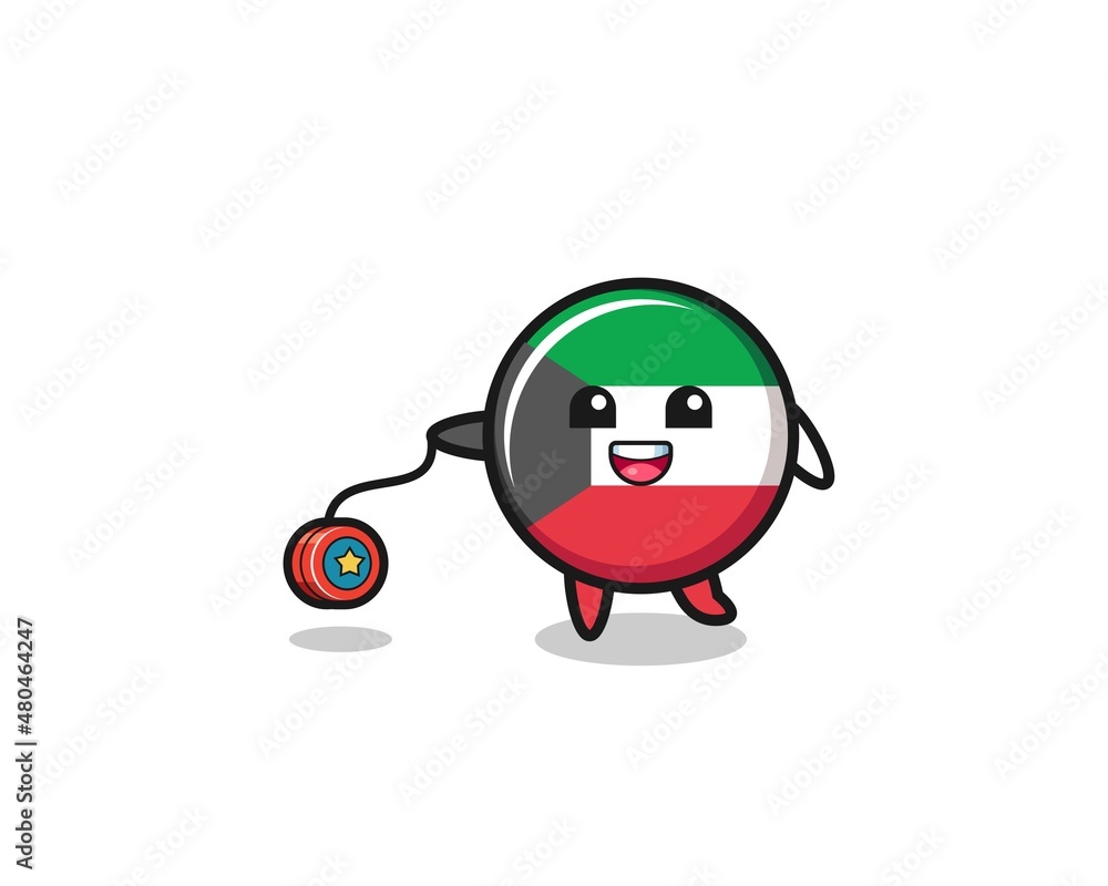 cartoon of cute kuwait flag playing a yoyo