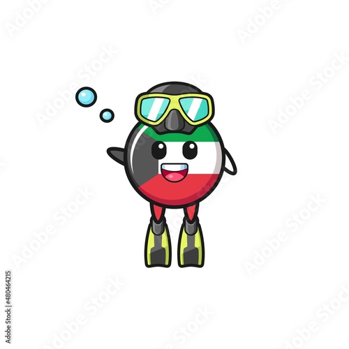 the kuwait flag diver cartoon character © heriyusuf