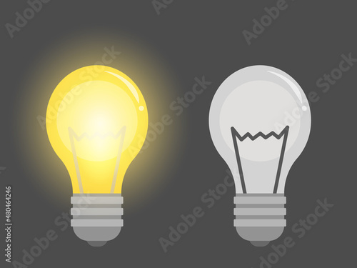Glowing and turned off electric light bulbs. Light bulb icon. Electricity on and off template.