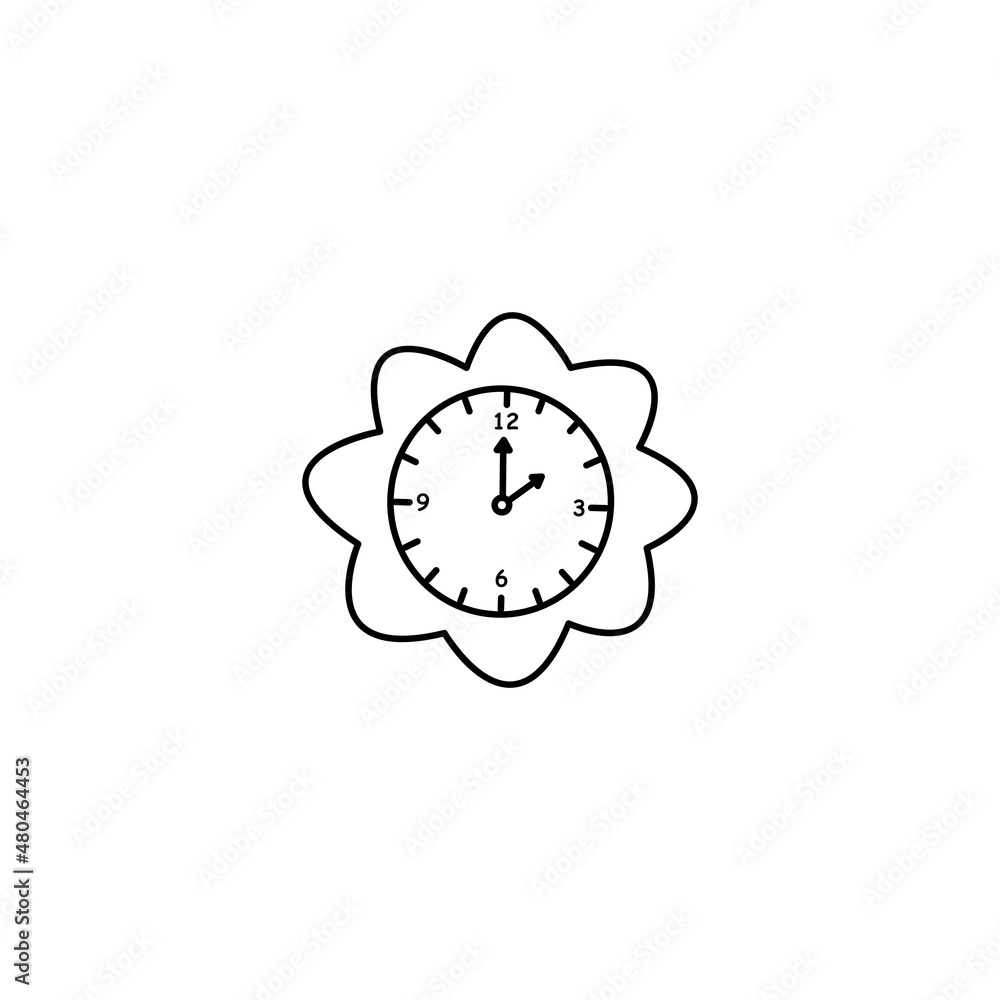 Simple Hand drawing Line of Kids Cute Flower Clock in the School Vector graphic Illustration