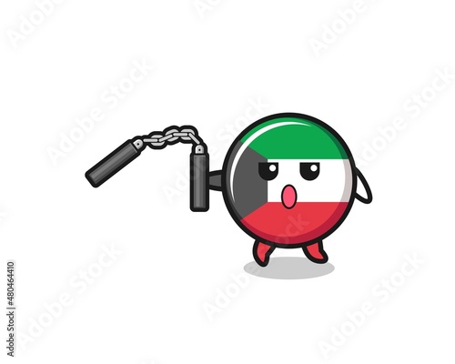 cartoon of kuwait flag using nunchaku