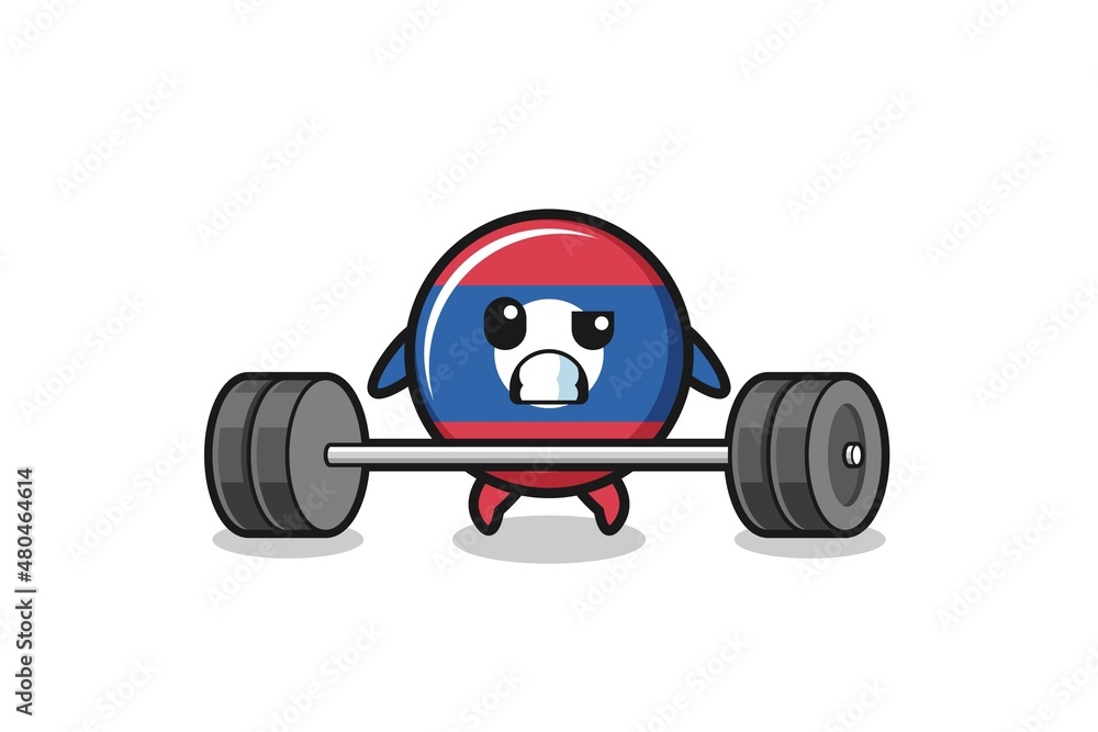 cartoon of laos flag lifting a barbell cartoon of laos flag lifting a barbell
