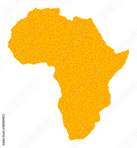 Vector Gold map of Africa. Map of Africa is isolated on a white background. Gold items pattern based on solid yellow map of Africa.