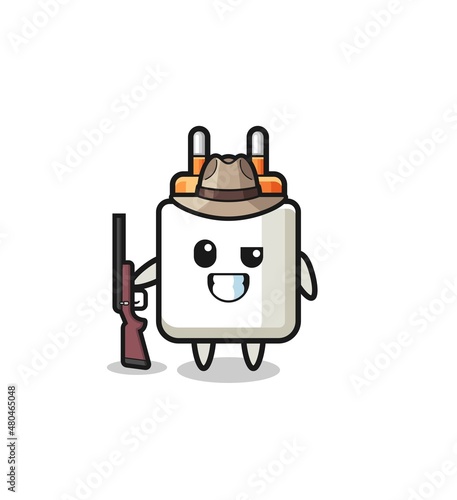 power adapter hunter mascot holding a gun