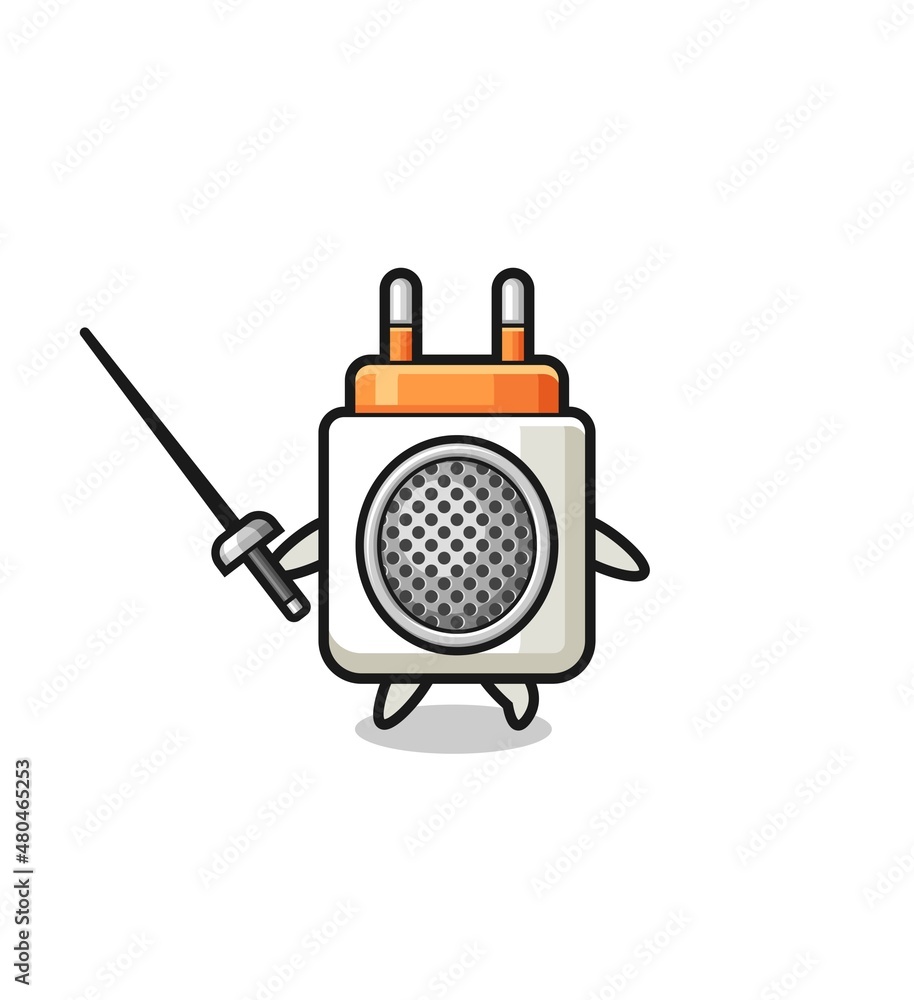 Fototapeta premium power adapter earth cartoon as fencer mascot
