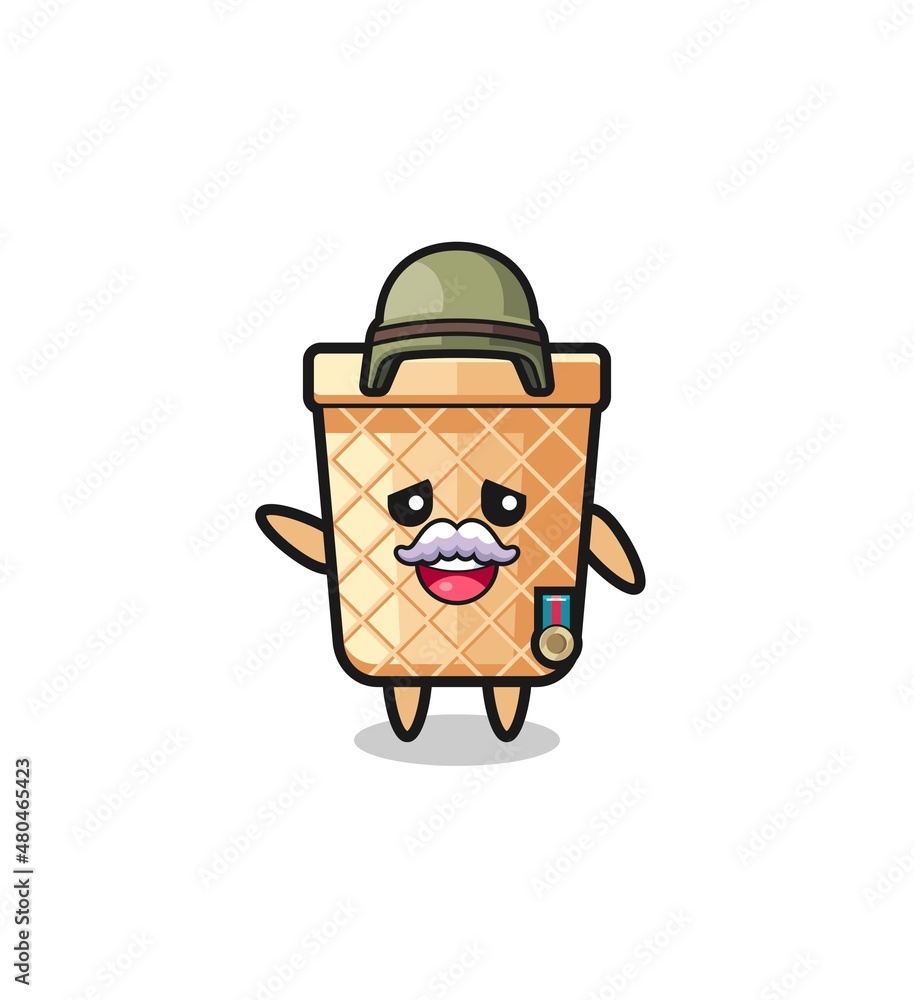 cute waffle cone as veteran cartoon