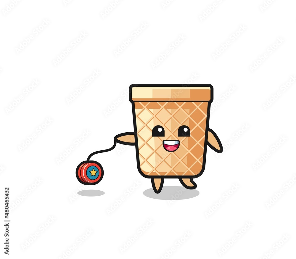 cartoon of cute waffle cone playing a yoyo